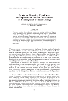 Banks As Liquidity Providers: an Explanation for the Coexistence of Lending and Deposit-Taking