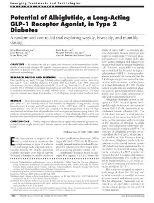 Potential of Albiglutide, a Long-Acting GLP-1 Receptor Agonist, in Type 2 Diabetes a Randomized Controlled Trial Exploring Weekly, Biweekly, and Monthly Dosing