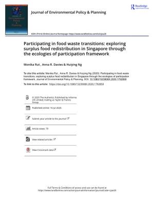 Participating in Food Waste Transitions: Exploring Surplus Food Redistribution in Singapore Through the Ecologies of Participation Framework