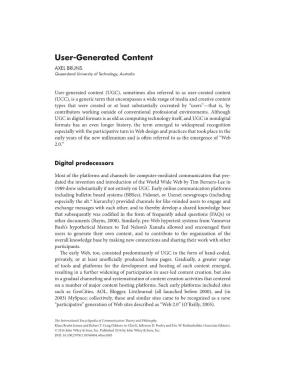 User-Generated Content AXEL BRUNS Queensland University of Technology, Australia