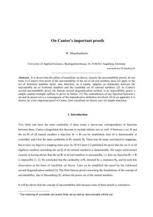 On Cantor's Uncountability Proofs