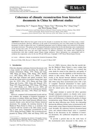 Coherence of Climatic Reconstruction from Historical Documents in China by Different Studies