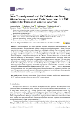 New Transcriptome-Based SNP Markers for Noug (Guizotia Abyssinica) and Their Conversion to KASP Markers for Population Genetics Analyses