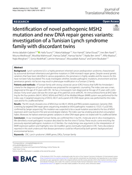 Identification of Novel Pathogenic MSH2 Mutation and New DNA Repair Genes Variants: Investigation of a Tunisian Lynch Syndrome F