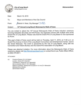 City of Long Beach Memorandum Working Together to Serve