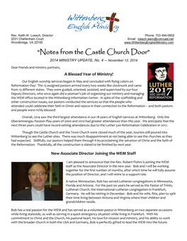 “Notes from the Castle Church Door” 2014 MINISTRY UPDATE, No