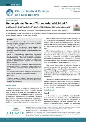 Hemolysis and Venous Thrombosis: Which Link? A