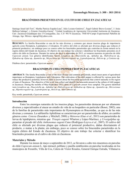 CONTROL BIOLÓGICO Entomología Mexicana, 1: 300 – 303 (2014) 300