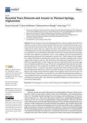 Essential Trace Elements and Arsenic in Thermal Springs, Afghanistan