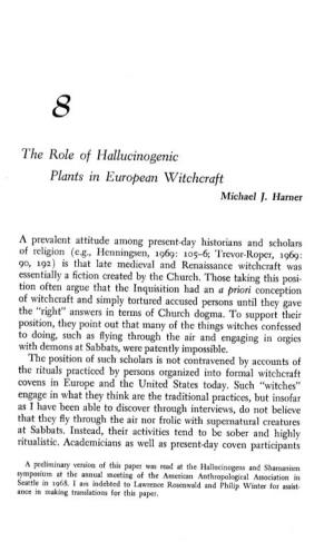 The Role of Hallucinogenic Plants in European `Wi±Chcraft Michael I