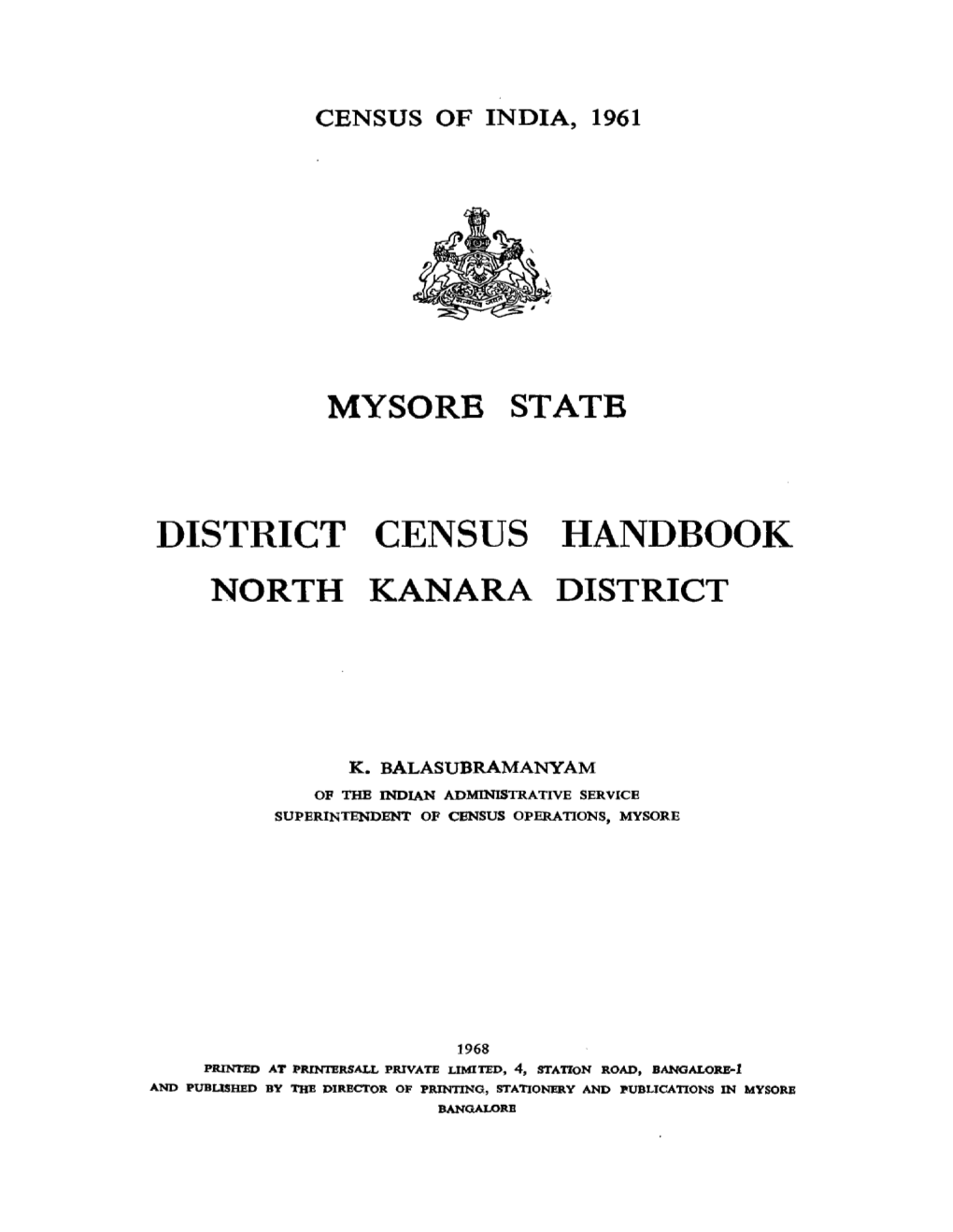 District Census Handbook, North Kanara