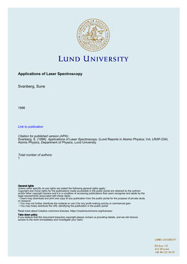 Applications of Laser Spectroscopy Svanberg, Sune