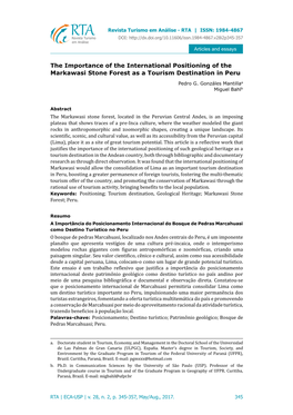 The Importance of the International Positioning of the Markawasi Stone Forest As a Tourism Destination in Peru