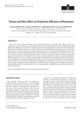 Tannins and Their Effect on Production Efficiency of Ruminants