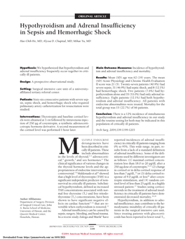 Hypothyroidism and Adrenal Insufficiency in Sepsis and Hemorrhagic Shock