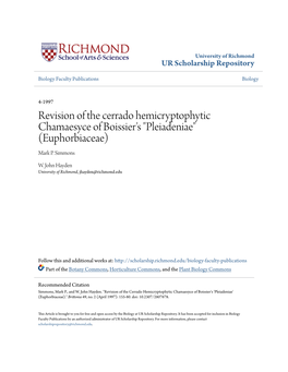 Revision of the Cerrado Hemicryptophytic Chamaesyce of Boissier's "Pleiadeniae" (Euphorbiaceae) Mark P