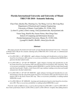 Florida International University and University of Miami TRECVID 2010 - Semantic Indexing
