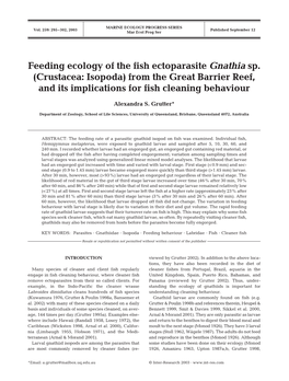 Feeding Ecology of the Fish Ectoparasite Gnathia Sp.(Crustacea: Isopoda) from the Great Barrier Reef, and Its Implications for Fish Cleaning Behaviour