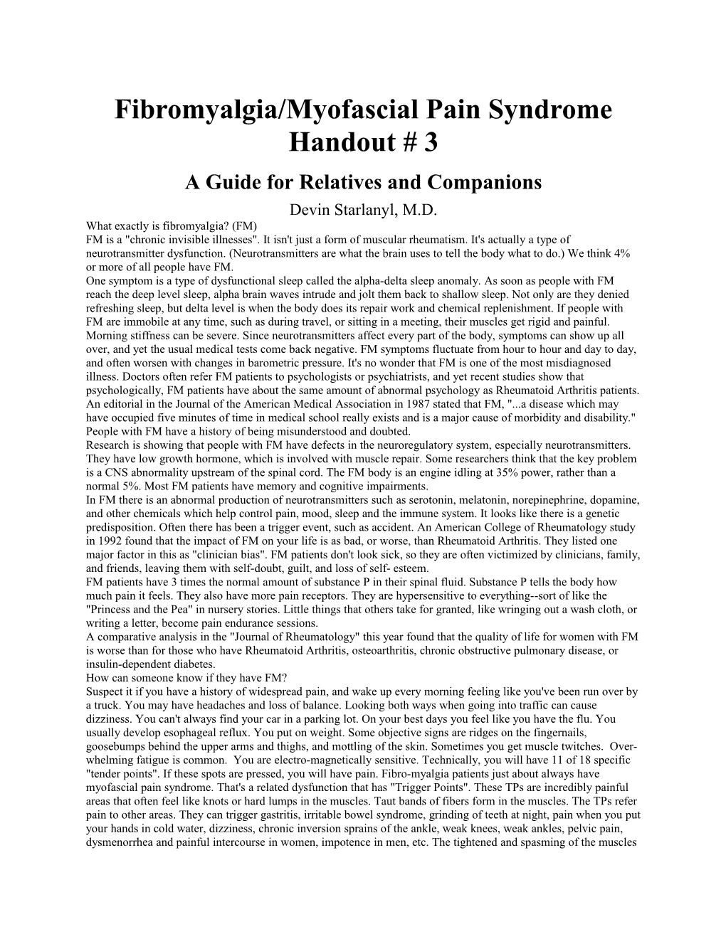 Fibromyalgia/Myofascial Pain Syndrome Handout # 3