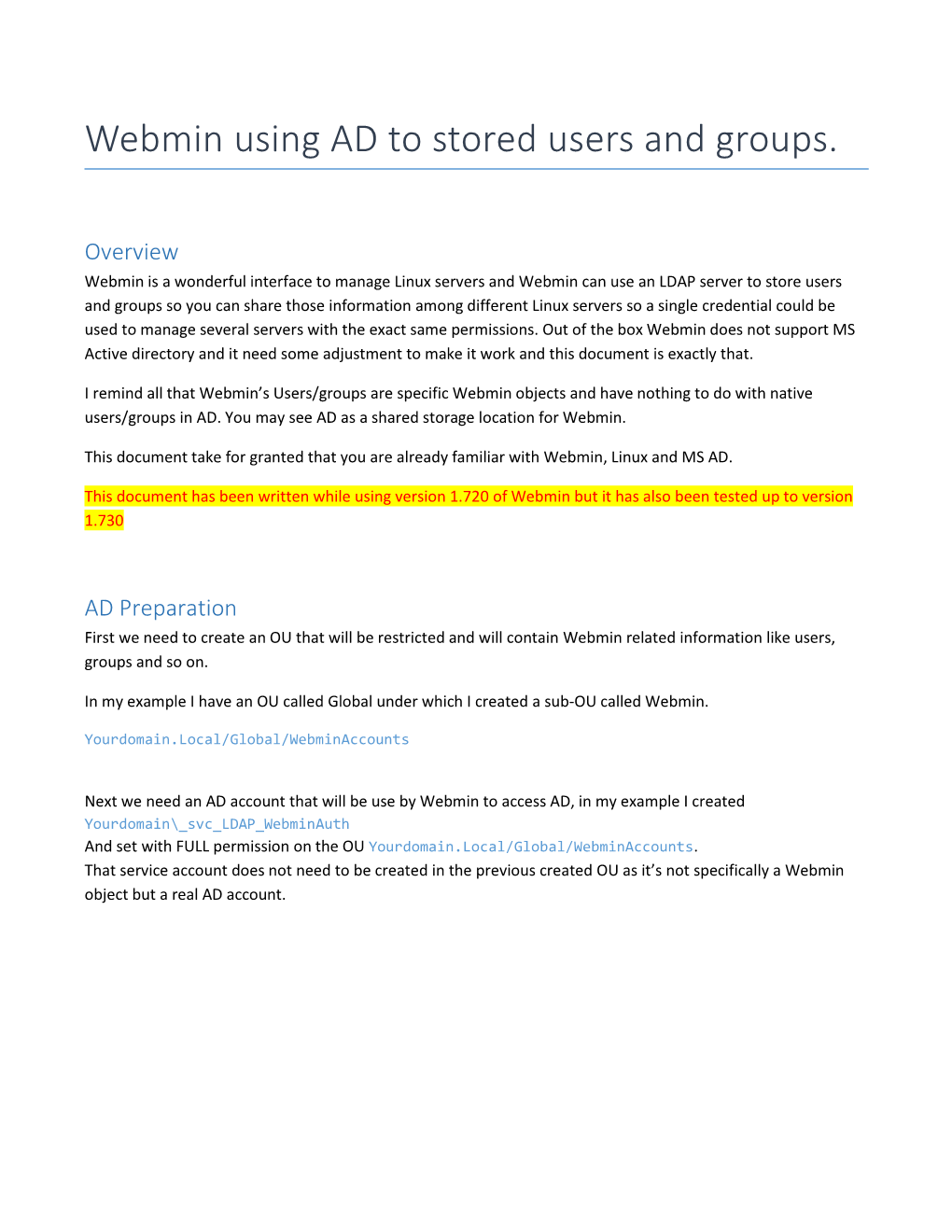 Webmin Using AD to Stored Users and Groups