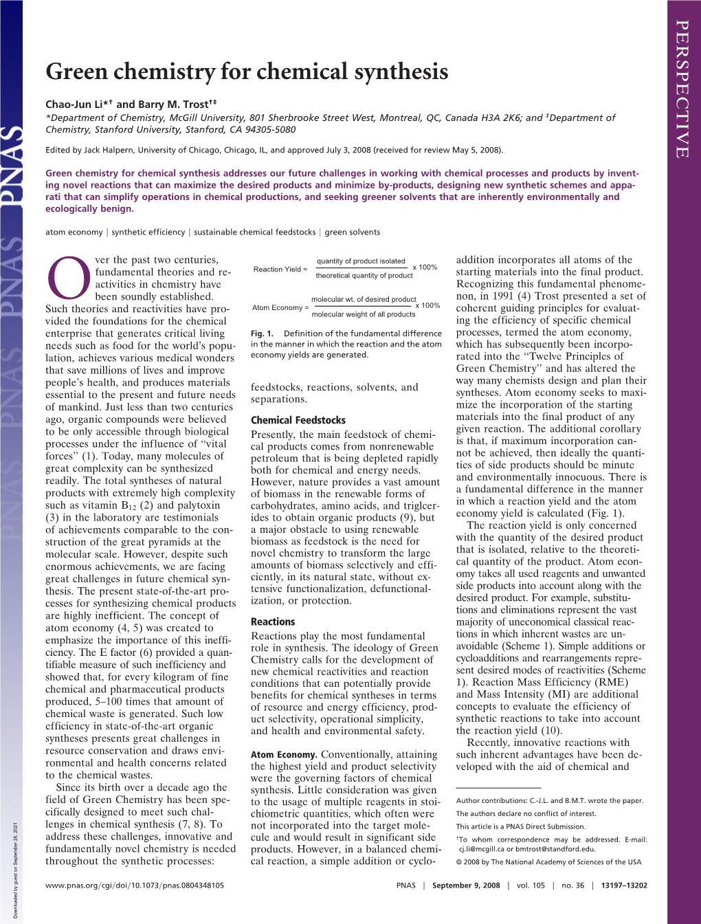 Green Chemistry for Chemical Synthesis