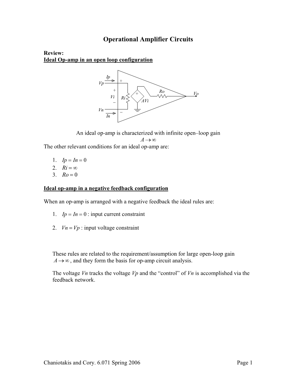 Operational Amplifier Circuits