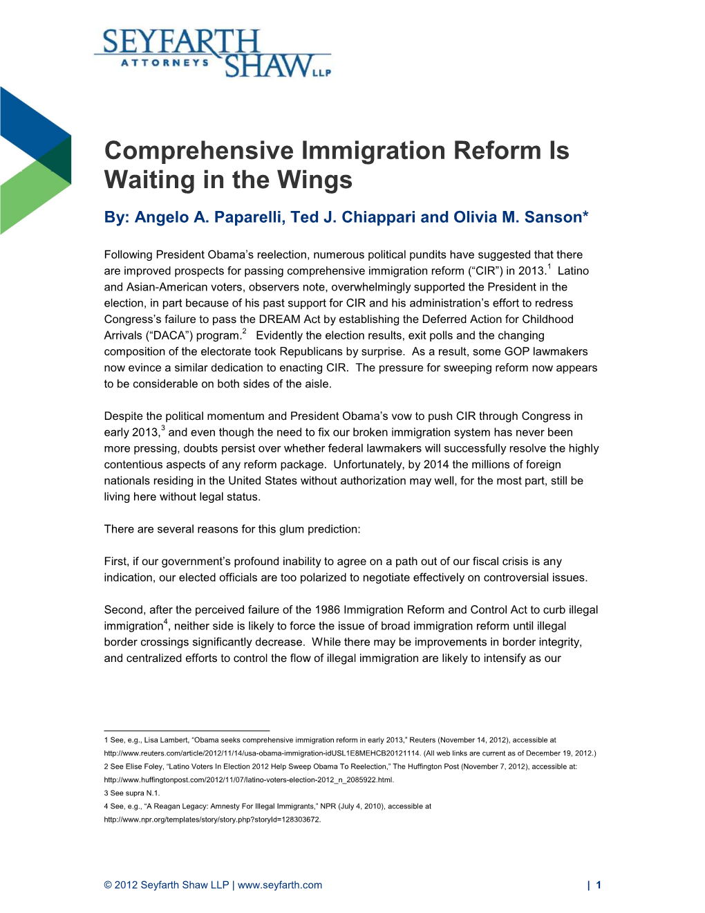 Comprehensive Immigration Reform Is Waiting in the Wings