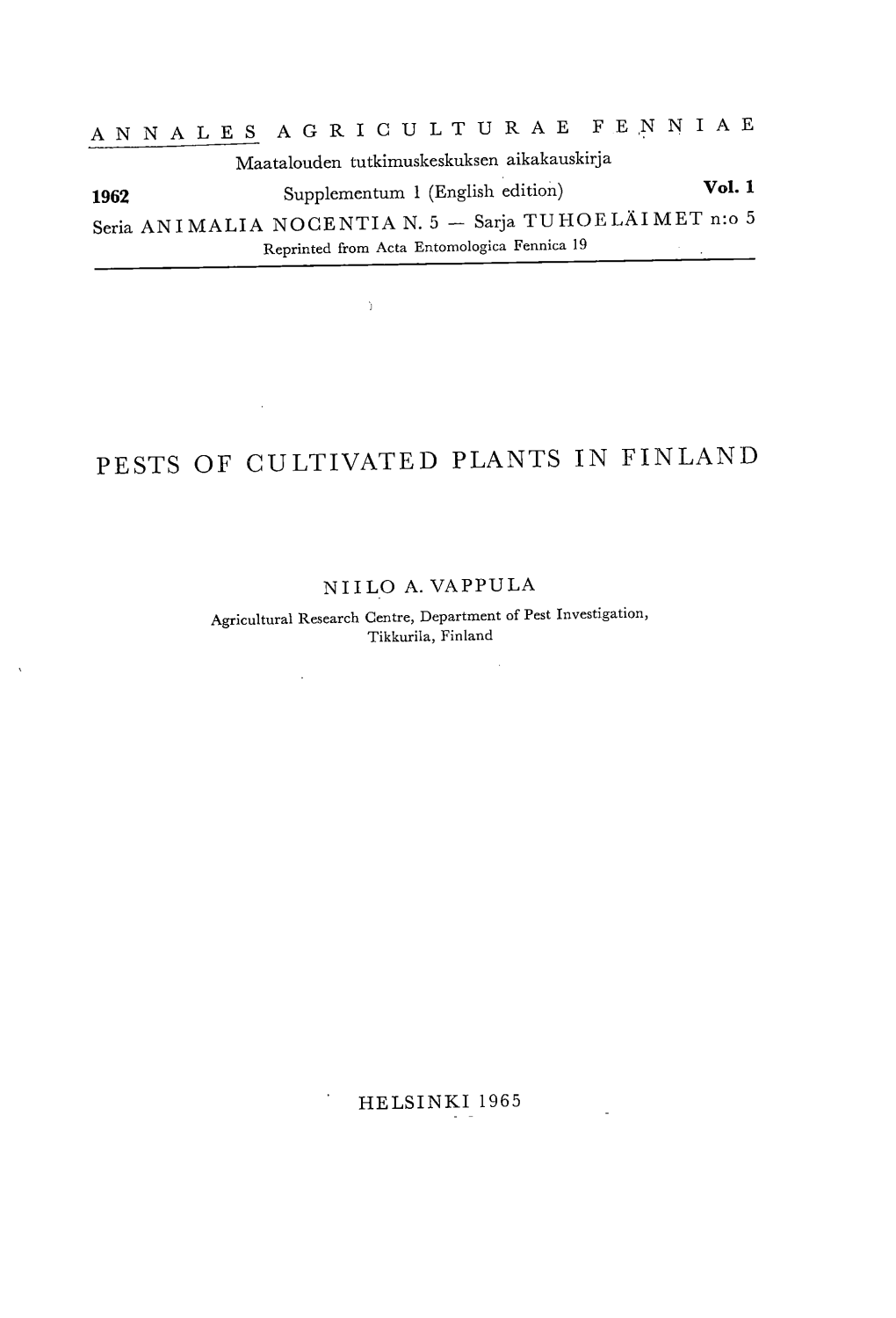 Pests of Cultivated Plants in Finland