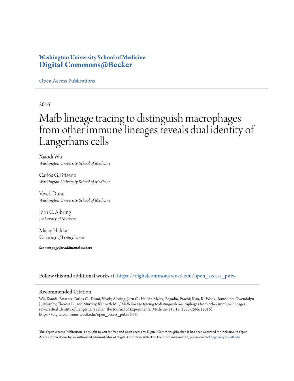 Mafb Lineage Tracing to Distinguish Macrophages from Other Immune