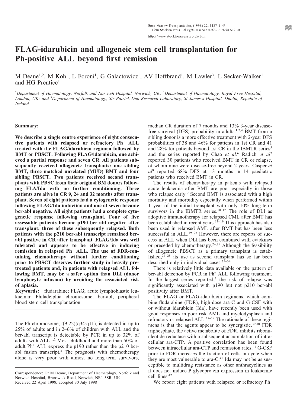 FLAG-Idarubicin and Allogeneic Stem Cell Transplantation for Ph-Positive ALL Beyond ﬁrst Remission