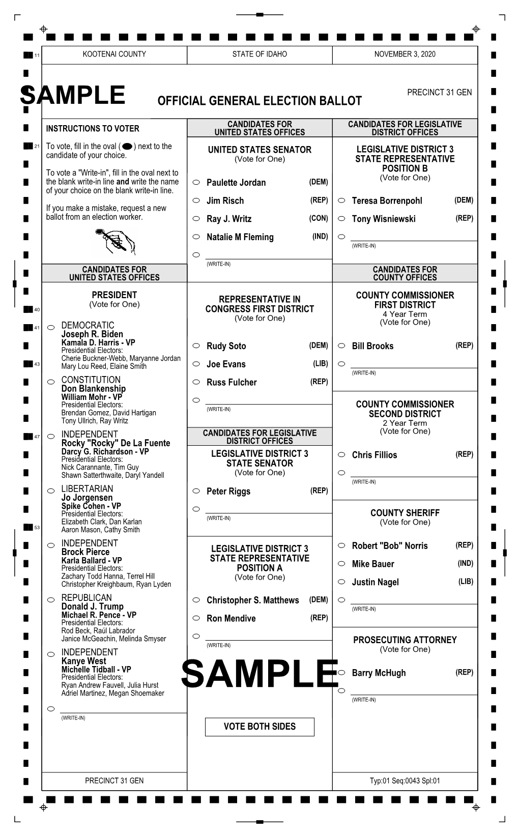 Leg Dist 3 (2Pg SAMPLE BALLOT)