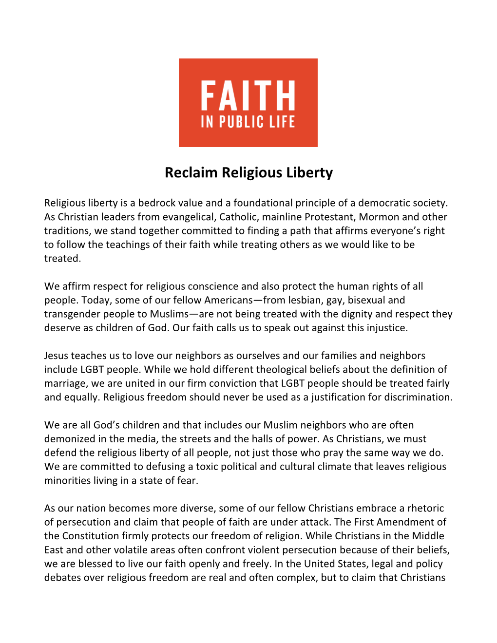 Reclaim Religious Liberty