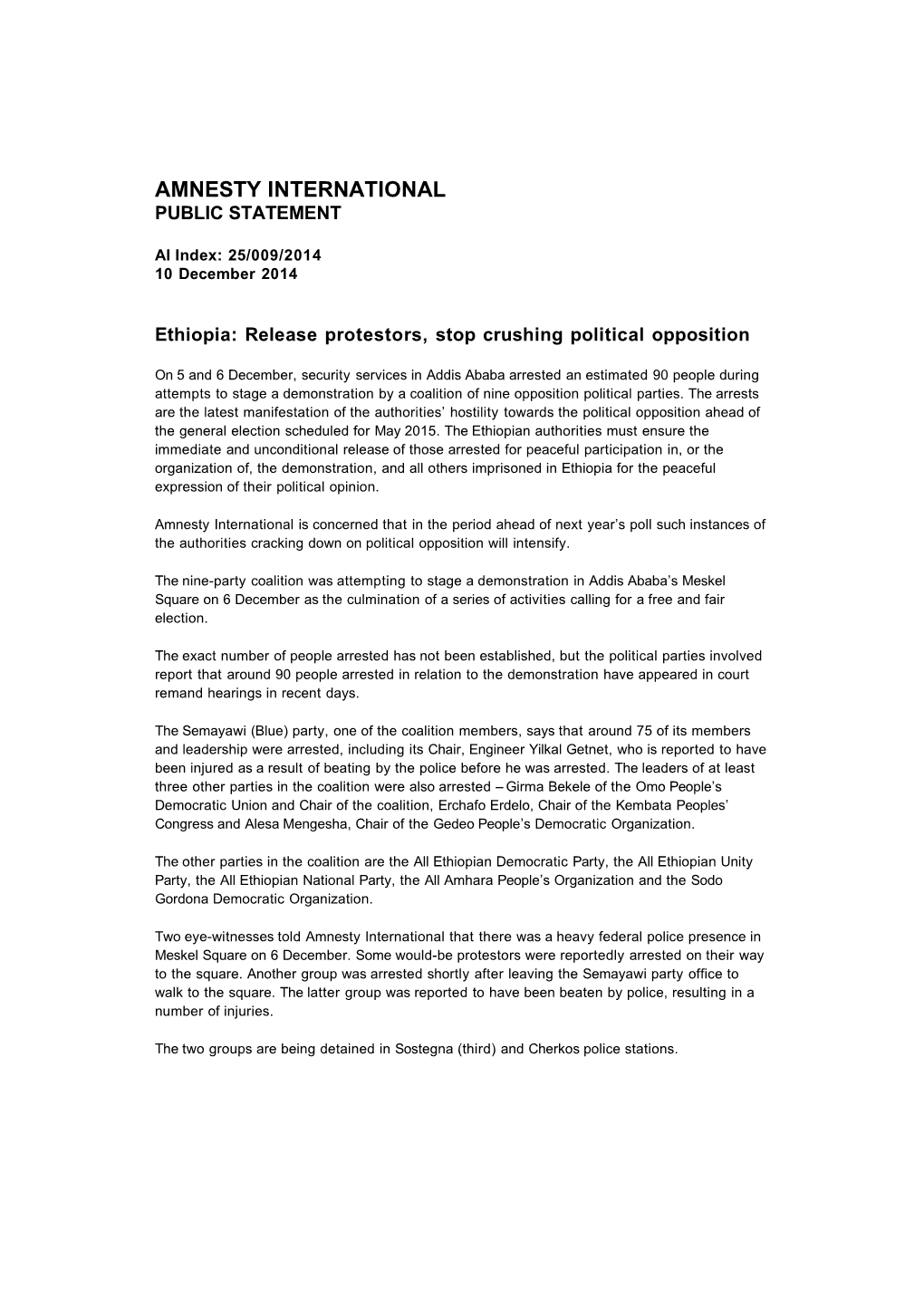 Amnesty International Public Statement