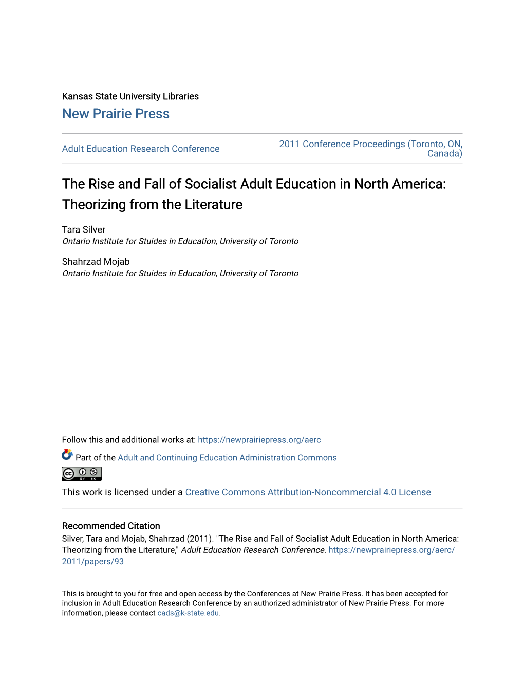 The Rise and Fall of Socialist Adult Education in North America: Theorizing from the Literature