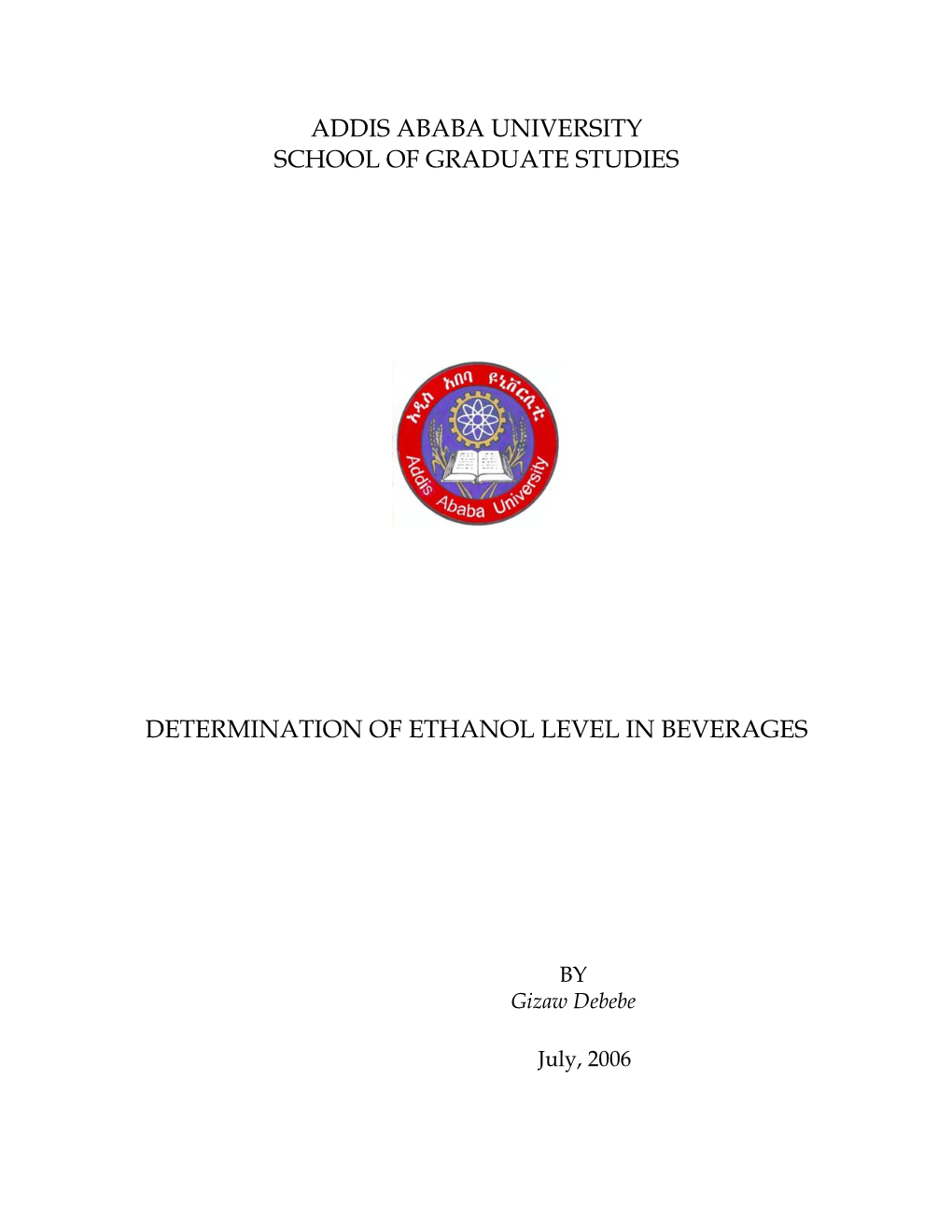 Addis Ababa University School of Graduate Studies Determination Of