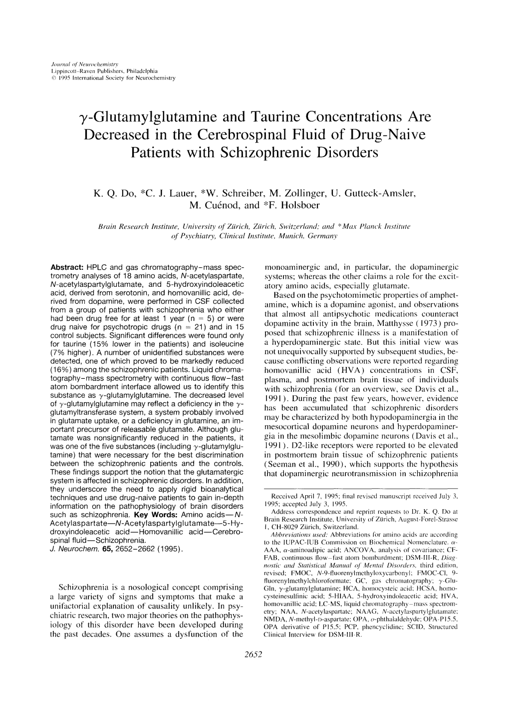 Γ-Glutamylglutamine and Taurine Concentrations Are Decreased In