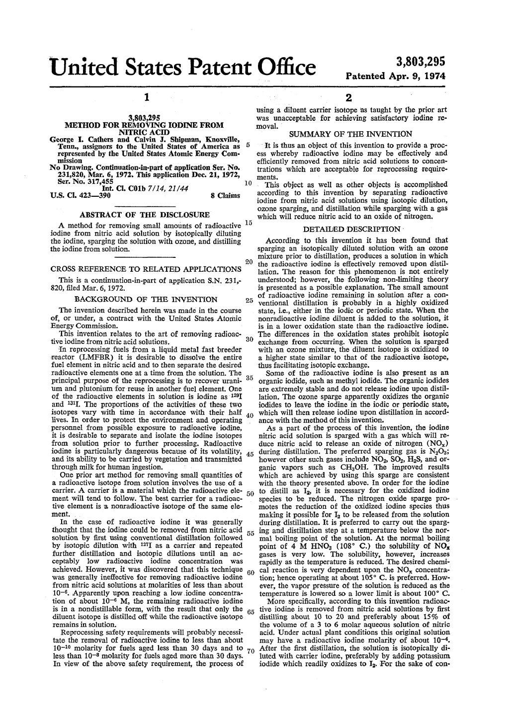 Method for Removing Iodine from Nitric Acid