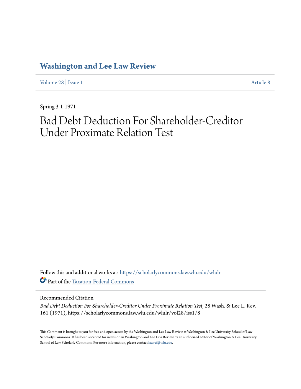 Bad Debt Deduction for Shareholder-Creditor Under Proximate Relation Test