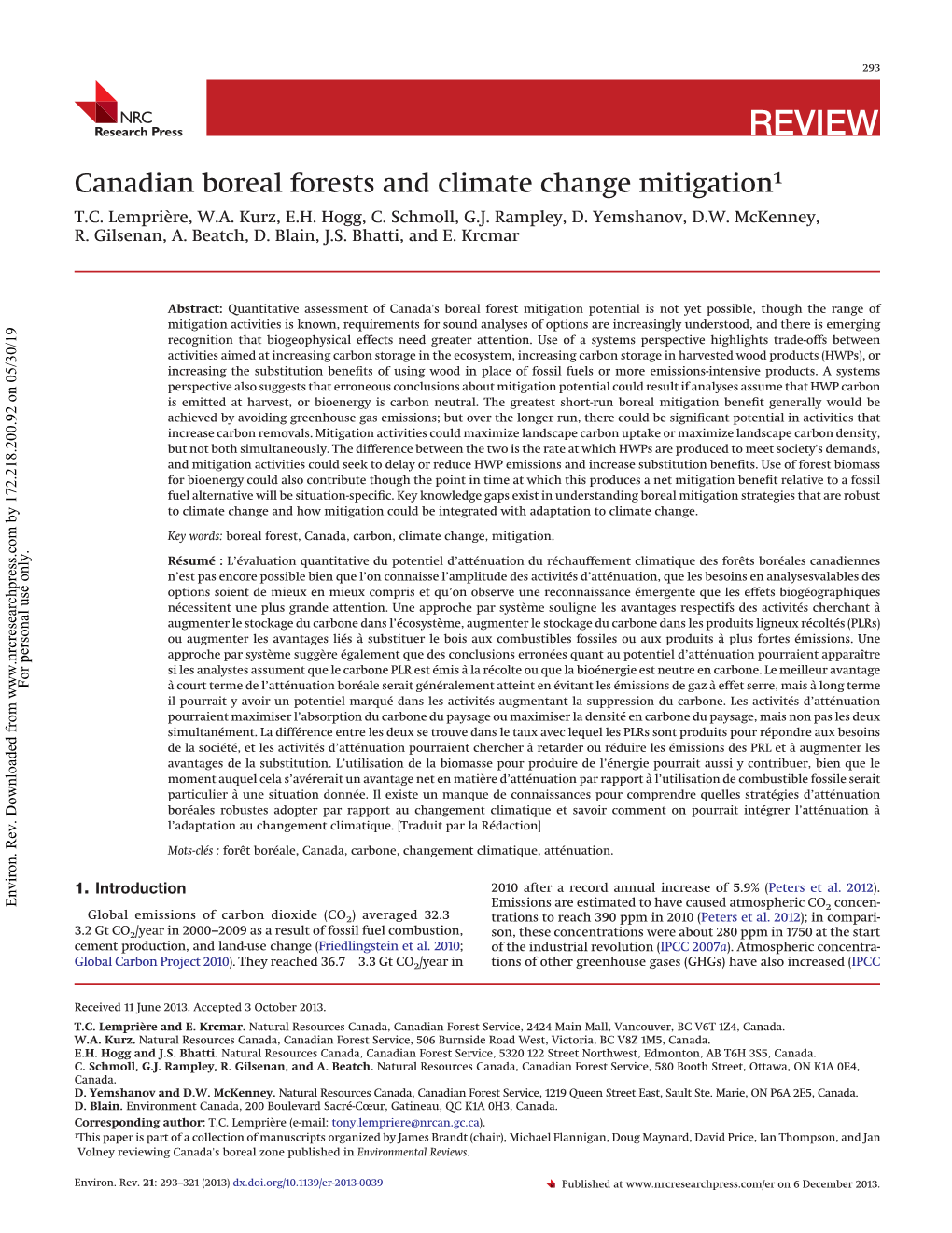 Canadian Boreal Forests and Climate Change Mitigation1 T.C