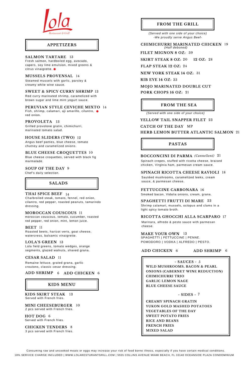 Updated Wine List / Menu