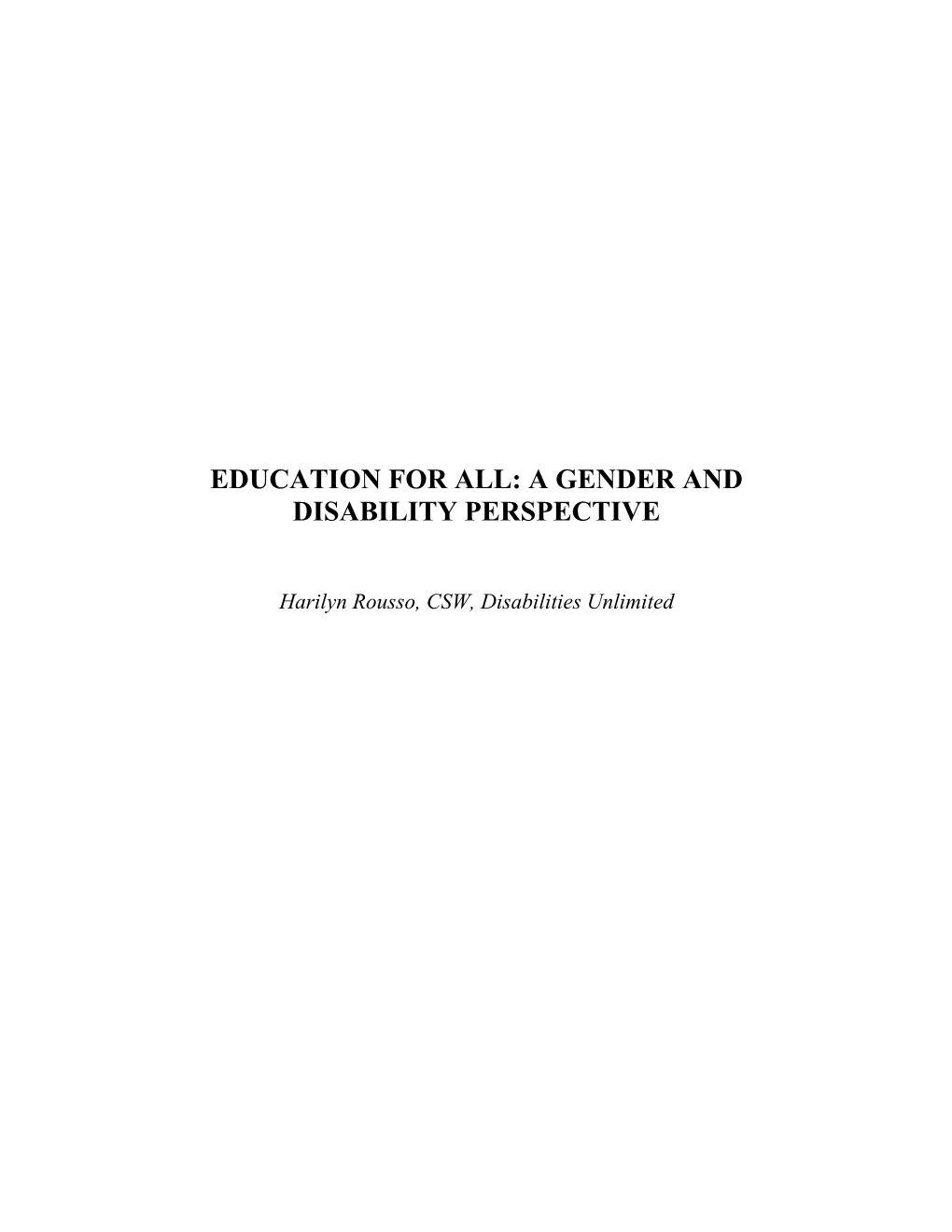 Education for All: a Gender and Disability Perspective