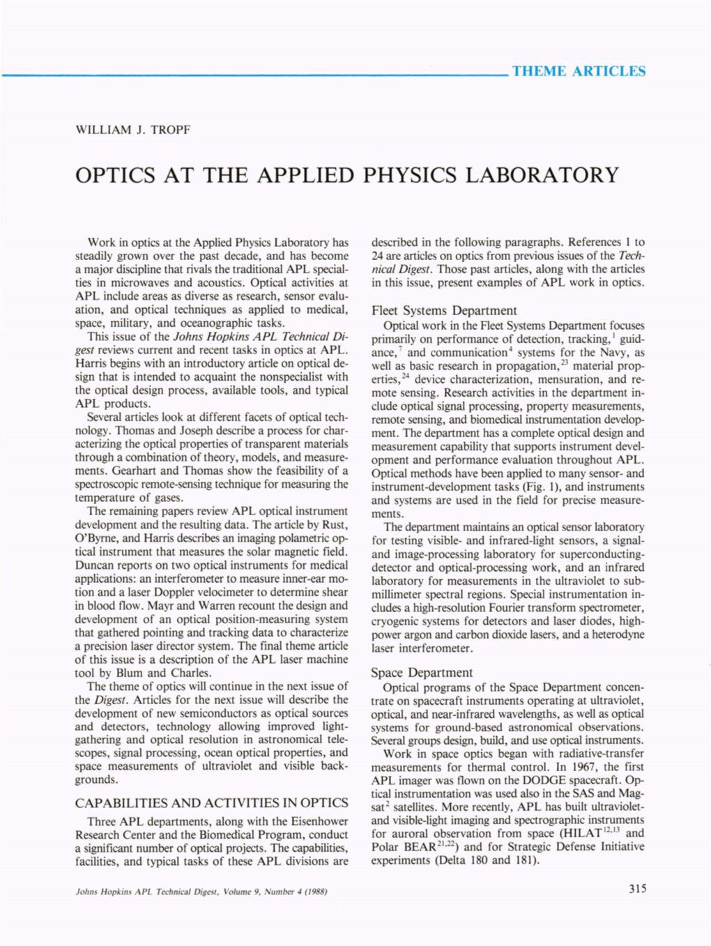 Optics at the Applied Physics Laboratory