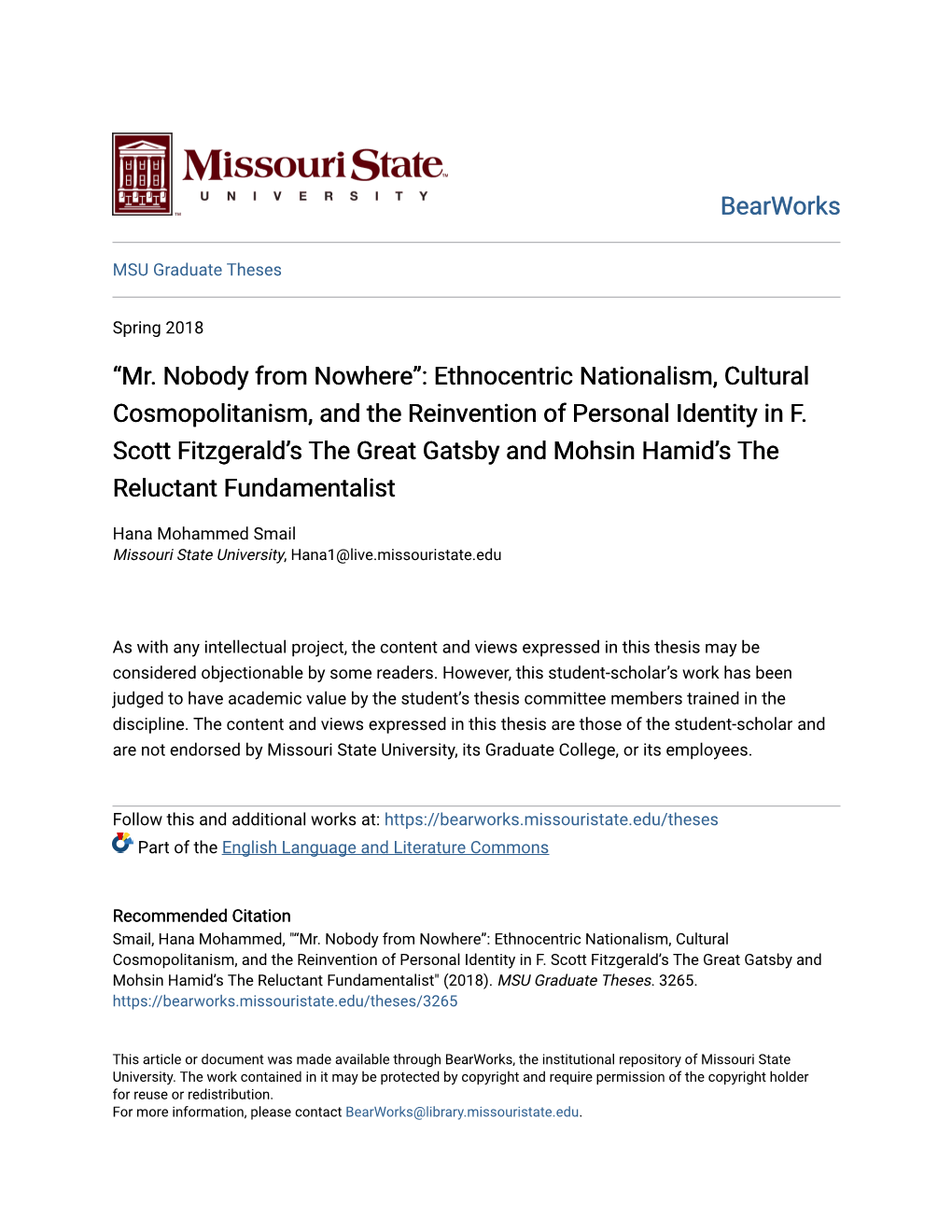 “Mr. Nobody from Nowhere”: Ethnocentric Nationalism, Cultural Cosmopolitanism, and the Reinvention of Personal Identity in F