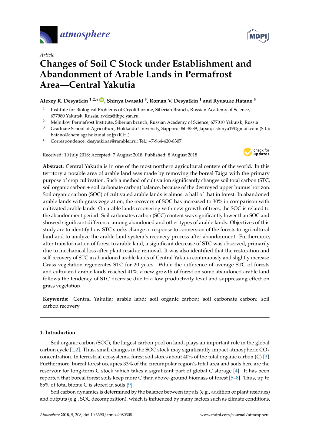 Changes of Soil C Stock Under Establishment and Abandonment of Arable Lands in Permafrost Area—Central Yakutia