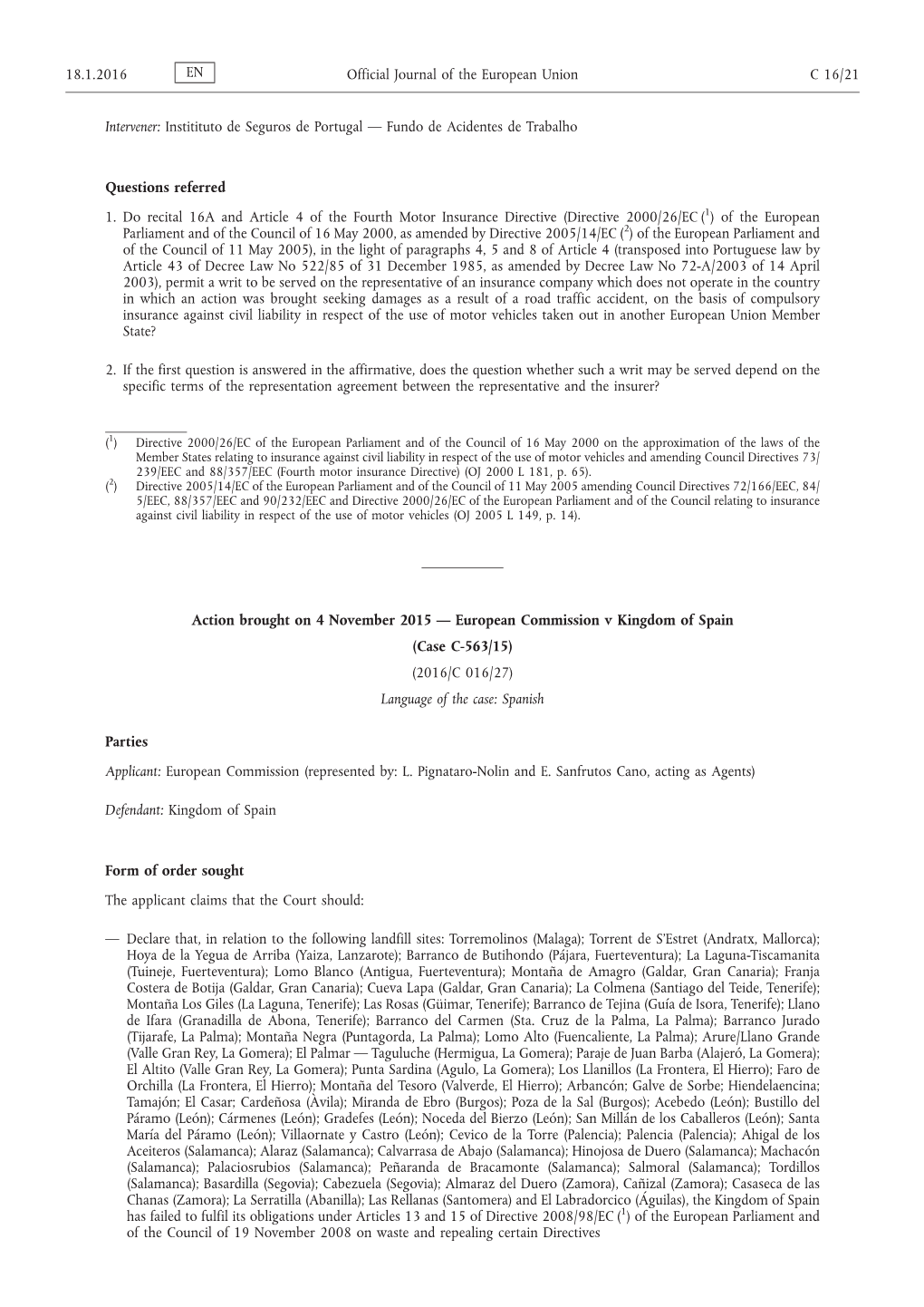 Case C-563/15: Action Brought on 4 November 2015 — European