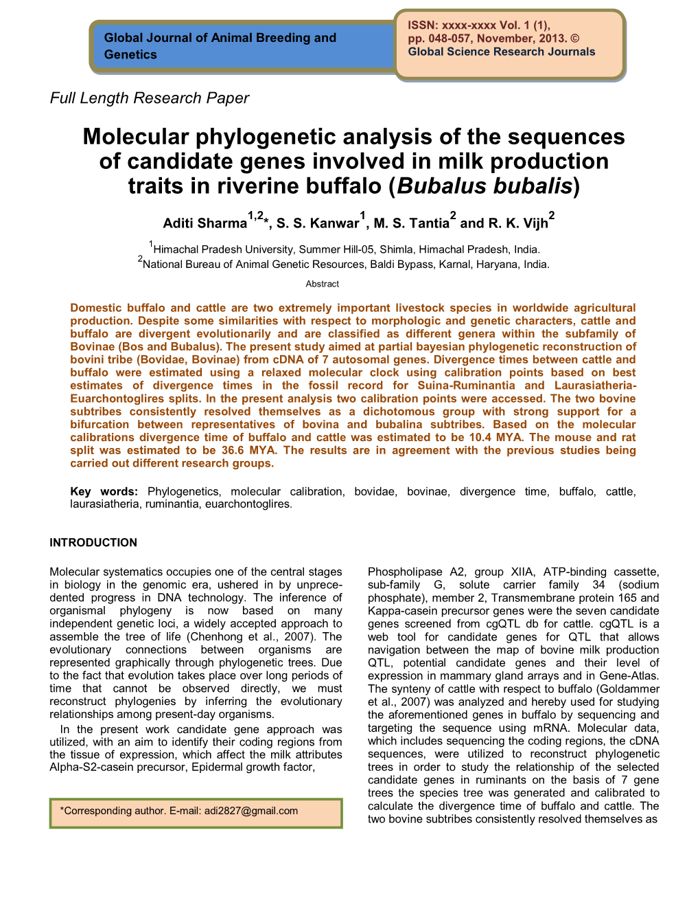 Molecular Phylogenetic Analysis of the Sequences of Candidate Genes Involved in Milk Production Traits in Riverine Buffalo (Bubalus Bubalis)