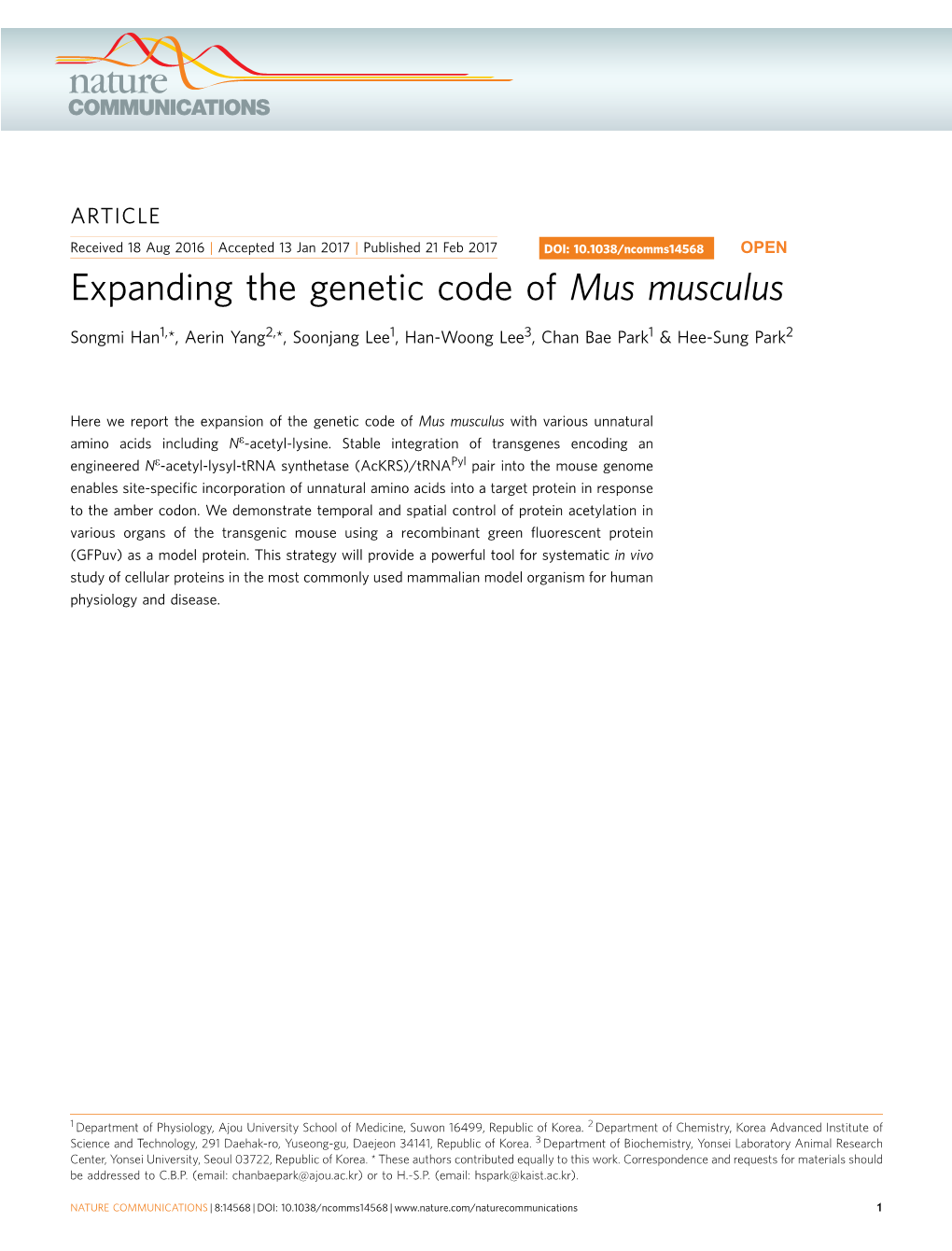 Expanding the Genetic Code of Mus Musculus
