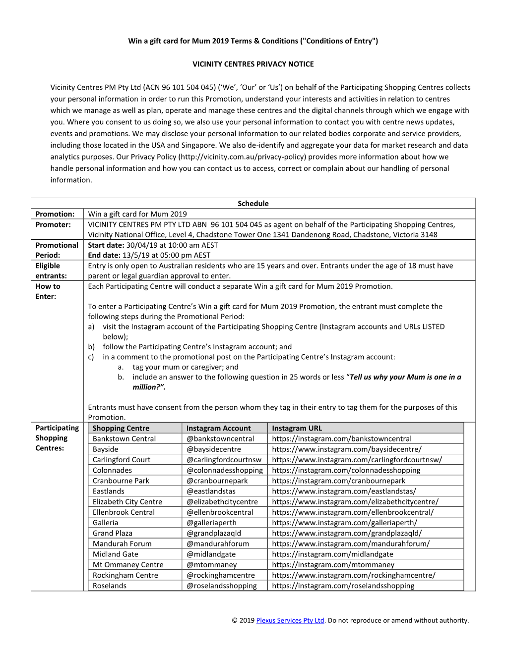 VICINITY CENTRES PRIVACY NOTICE Vicinity C