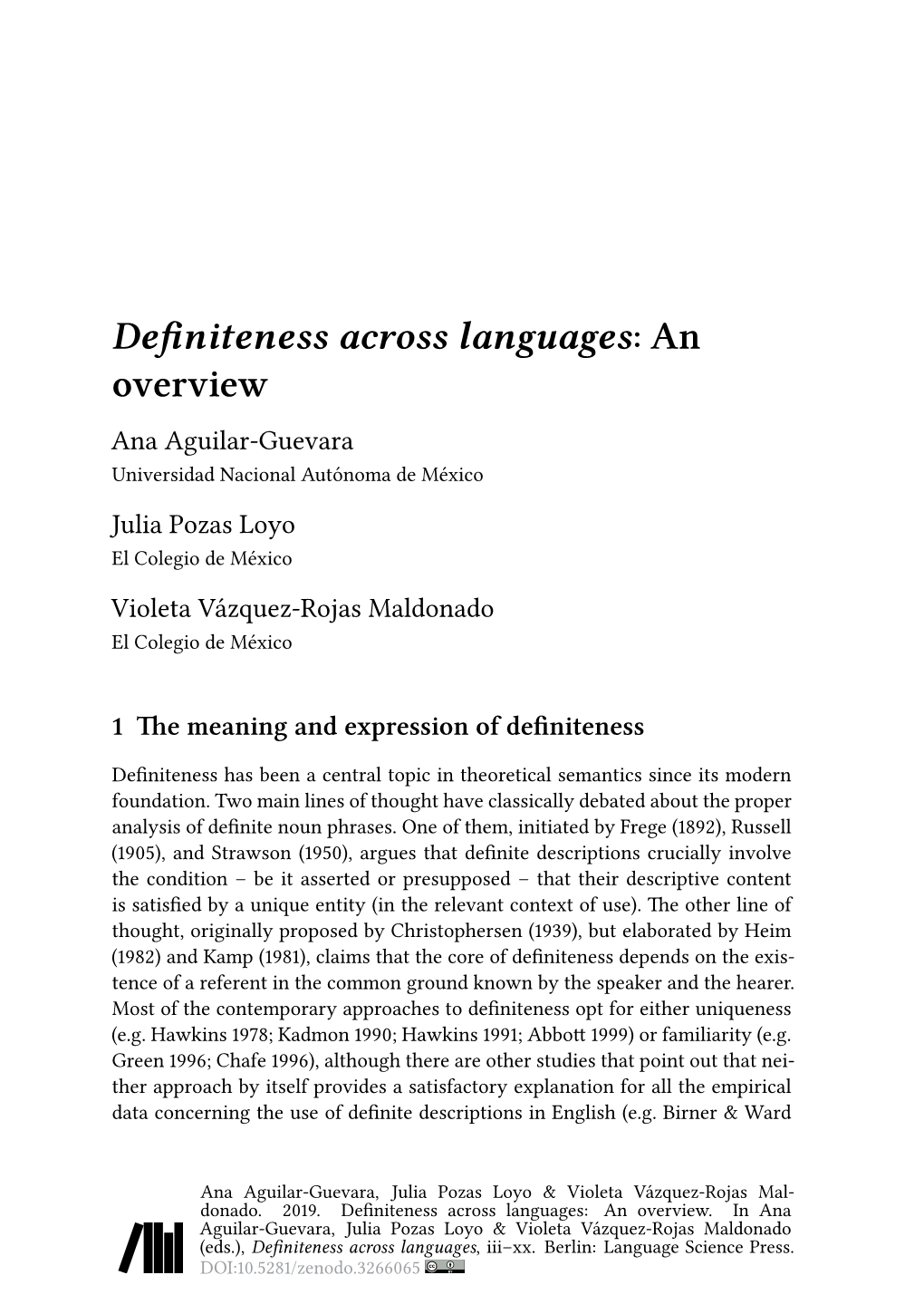 Definiteness Across Languages : an Overview