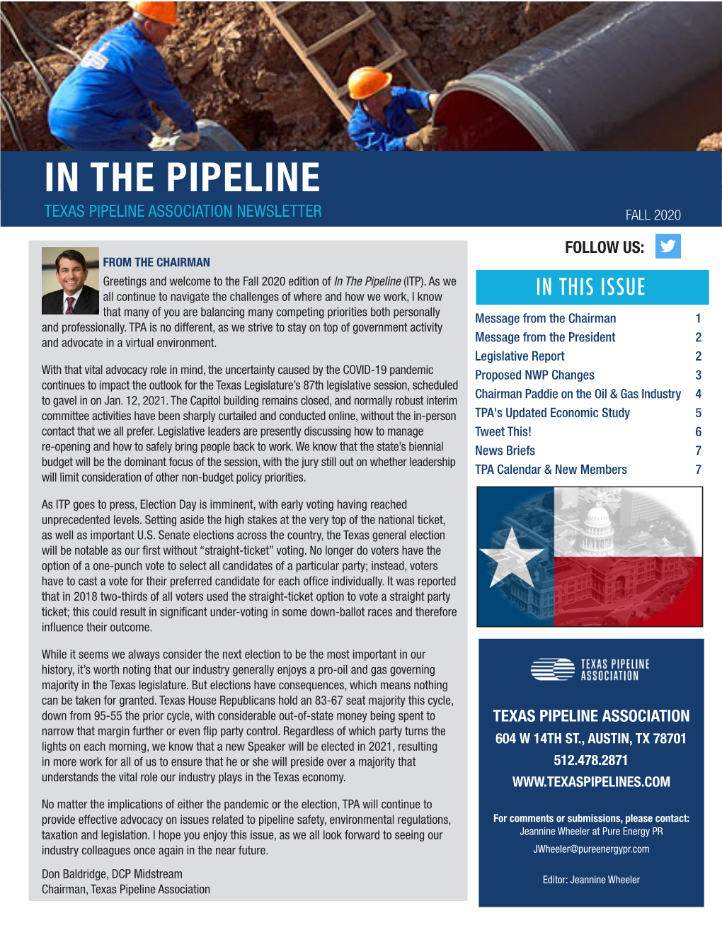 In the Pipeline Texas Pipeline Association Newsletter Fall 2020